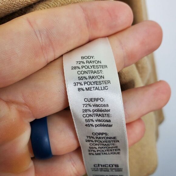 Chicos Sweater Womens 1 M Lighter Weight Zip Back Tan Neutral Capsule Office - Picture 7 of 10